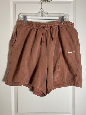 Nike Phoenix Fleece High-Waisted Loose Shorts Brown Size Large